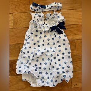 Little Me White and Blue Polka Dot summer dress Set
